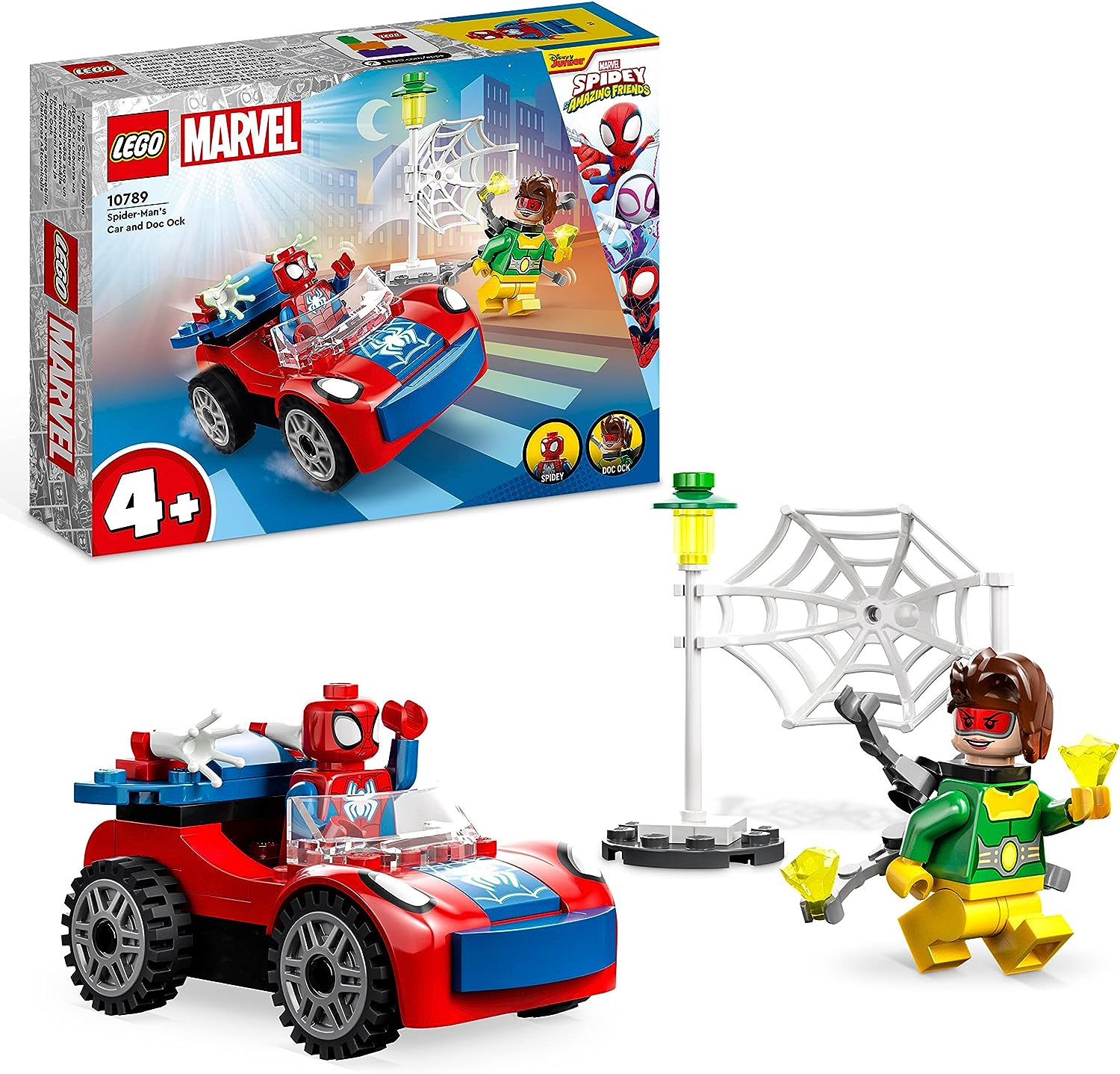 LEGO Marvel 10789 Spider-Mans Auto und Doc Ock Set Spidey und Seine Super-Freunde Konstruktionspielzeug leuchtende Teile Lernspielzeug Bausteine zur Entwicklung Lernen für Kleinkinder