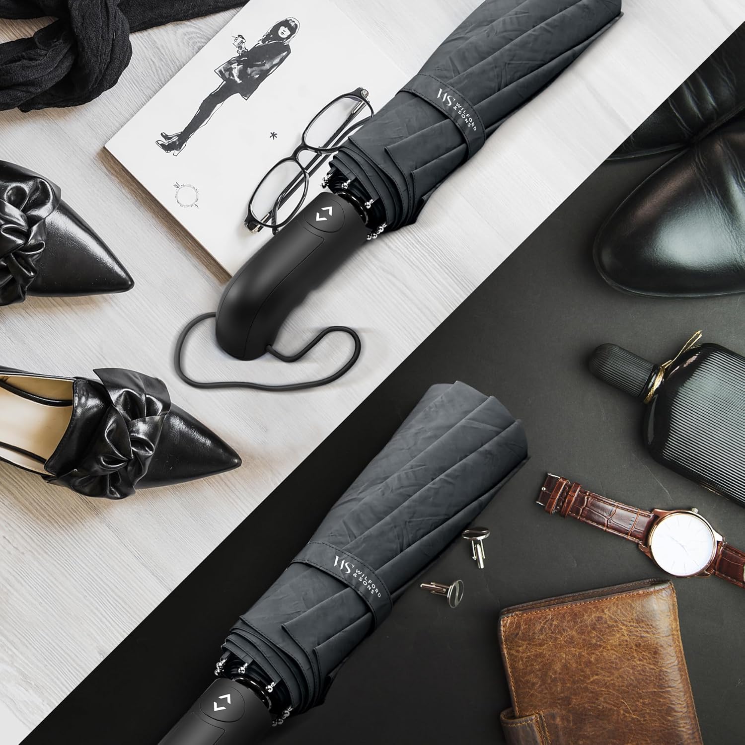 Wilford & Sons Regenschirm Taschenschirm Sturmfest + Auf-Zu Automatik Reiseschirm Taschenregenschirm Golfschirm Umbrella