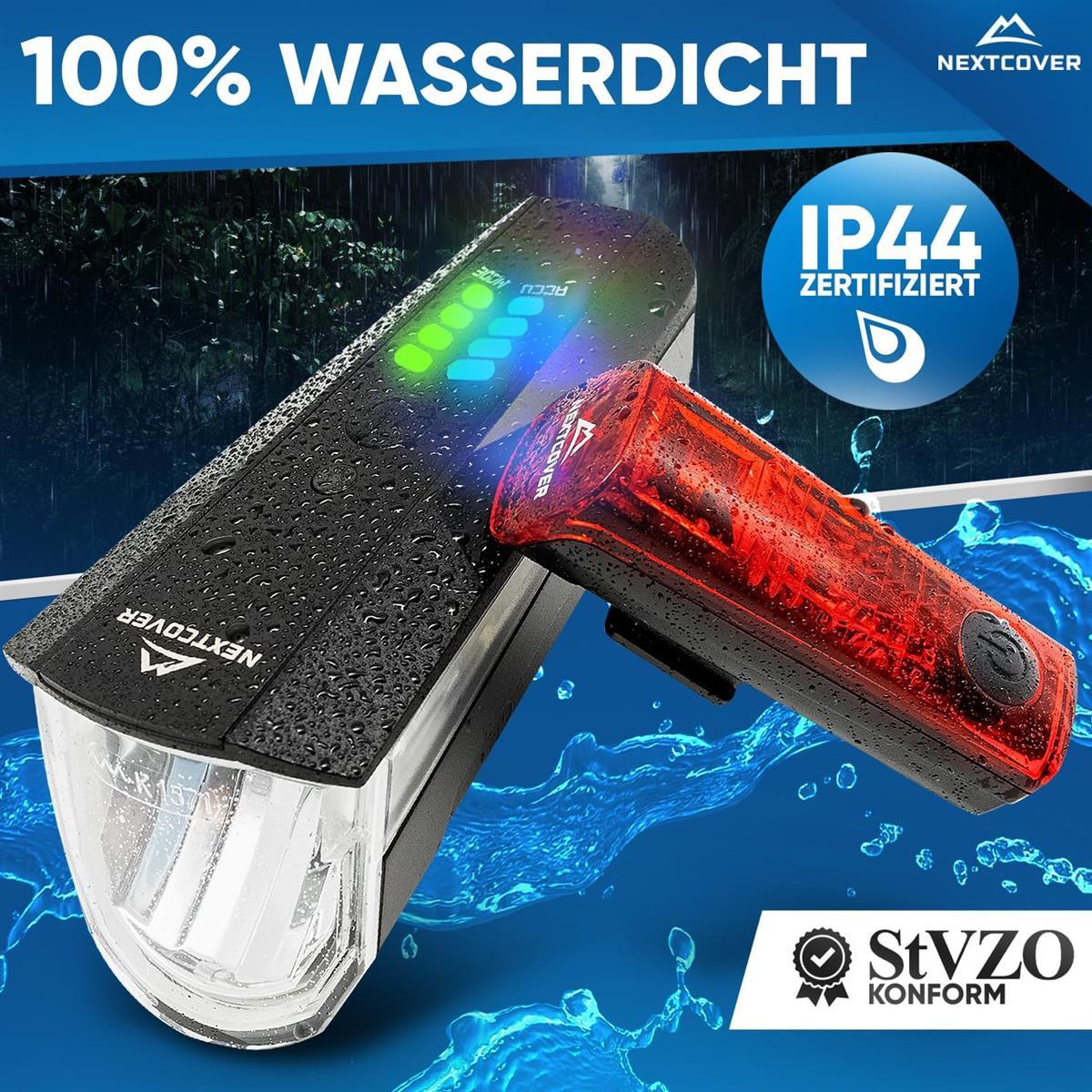 NEXTCOVER Fahrradlicht Set USB aufladbar Fahrradlampe Rücklicht Fahrradbeleuchtung Bremslicht