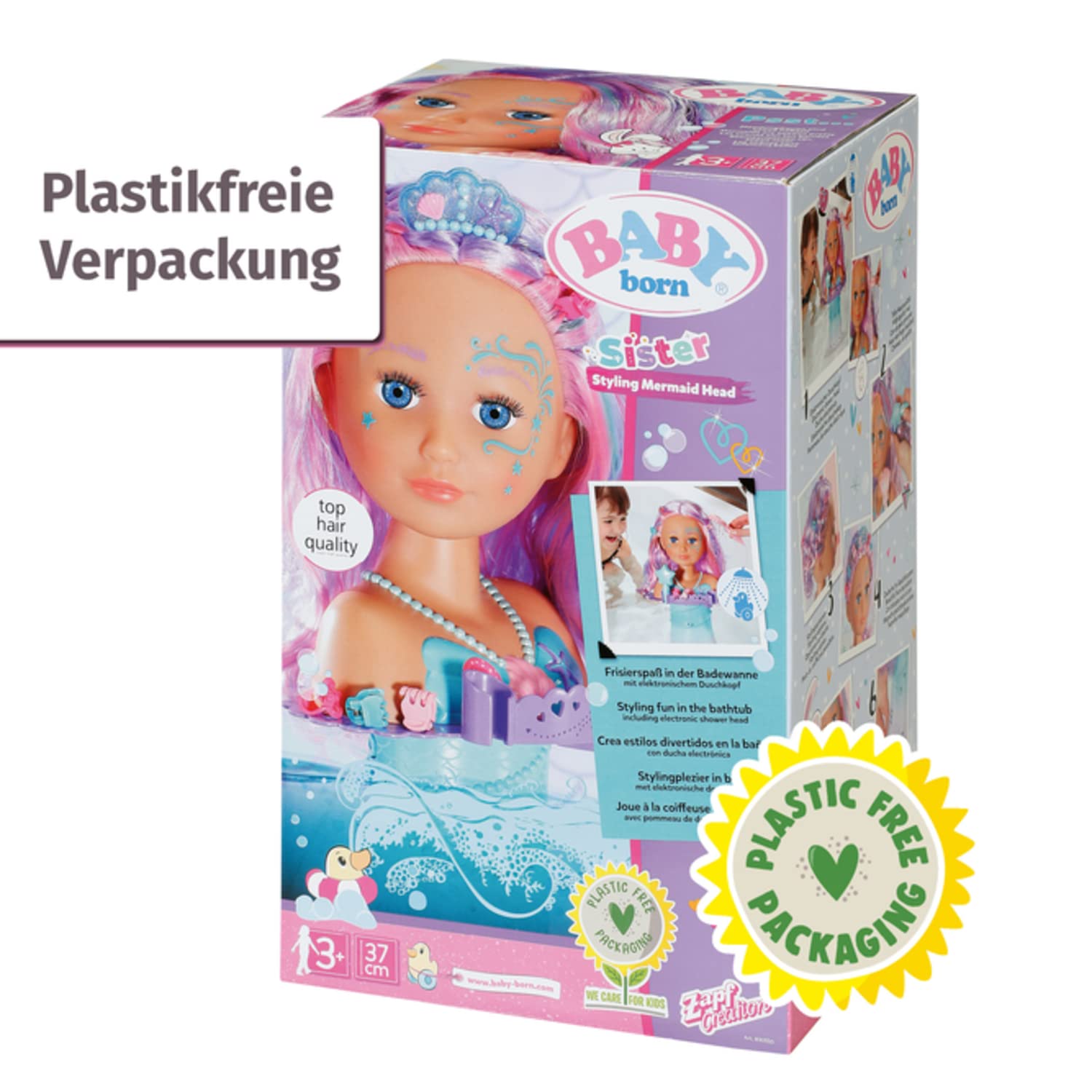 Zapf Creation 830550 BABY born Sister Styling Head Meerjungfrau Schminkkopf Frisierkopf Duschkopf