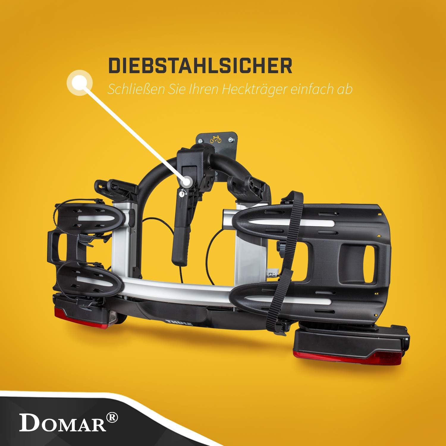 Fahrradträger, Heckträger, Diebstahlsicherung, schwarz-silber, Rückleuchten