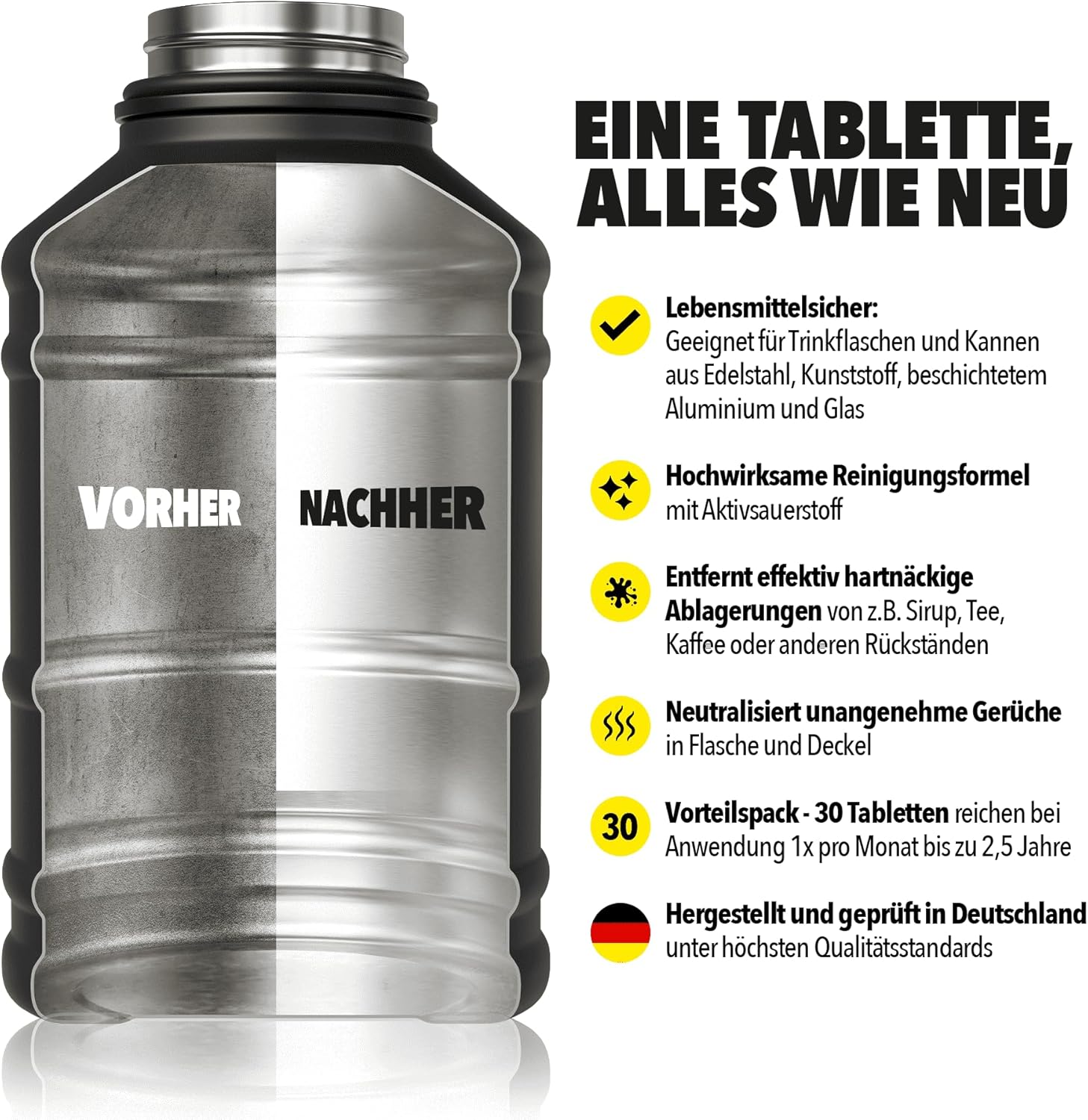 ABOVE Reinigungstabletten für Trinkflaschen 30 Stück gegen Ablagerungen & Gerüche