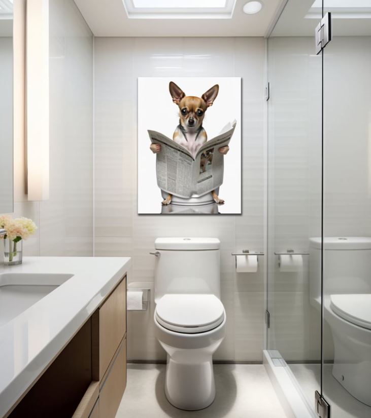 Wandbild Chihuahua auf Toilette 30x40cm HDF