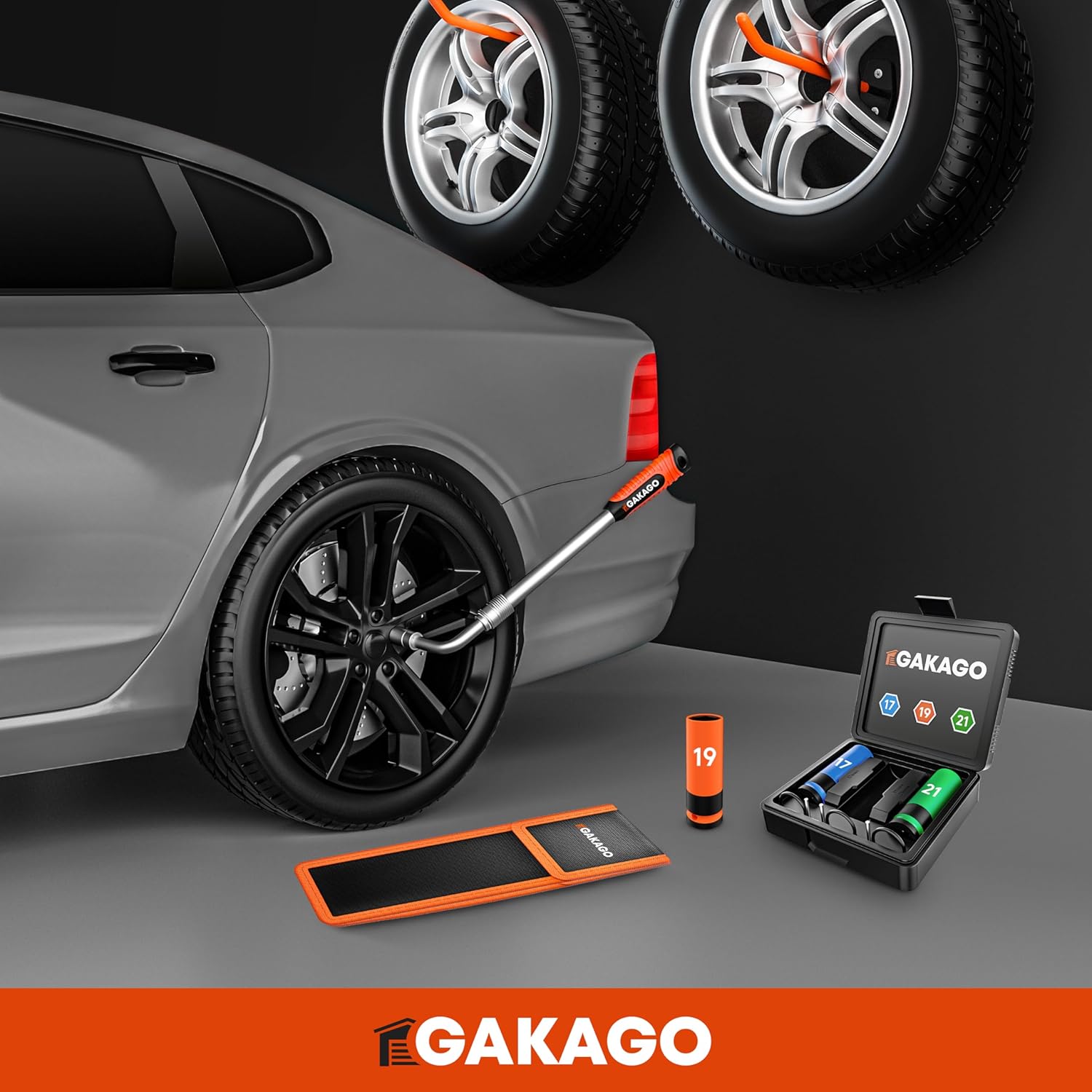 Gakago Teleskop Radmuttern-Schlüssel Set mit 17/19mm & 21/23mm Steckschlüssel-Einsatz 1/2 Zoll