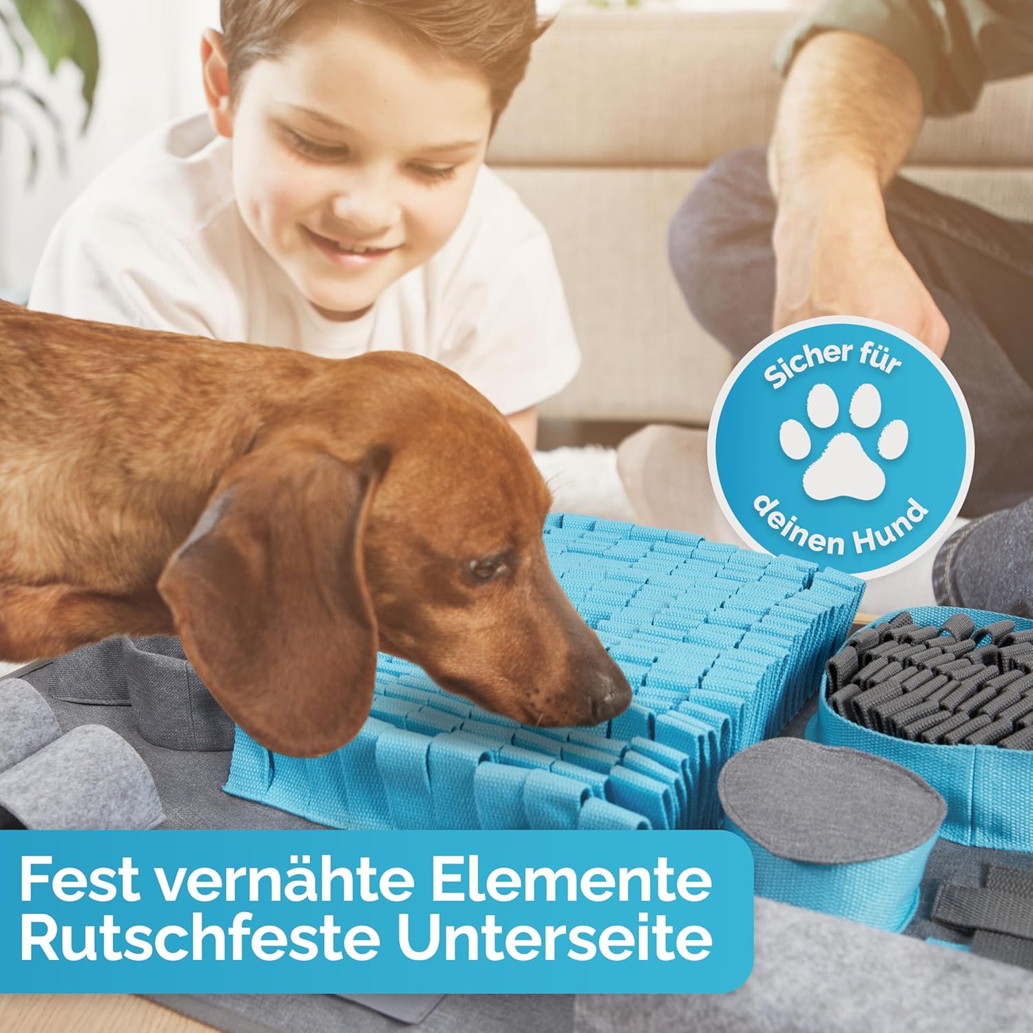 Briliantwerk Schnüffelteppich Hund – Extrem widerstandsfähiges Material - 10 Trainingselemente und 3 Schwierigkeitsstufen Intelligenzspielzeug blau