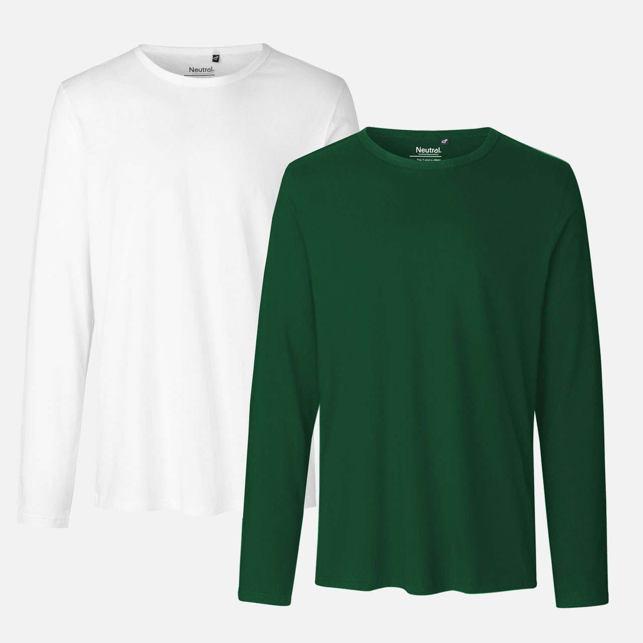 Langarmshirt, Rundhalsausschnitt, Weiß, Dunkelgrün, Einfarbig