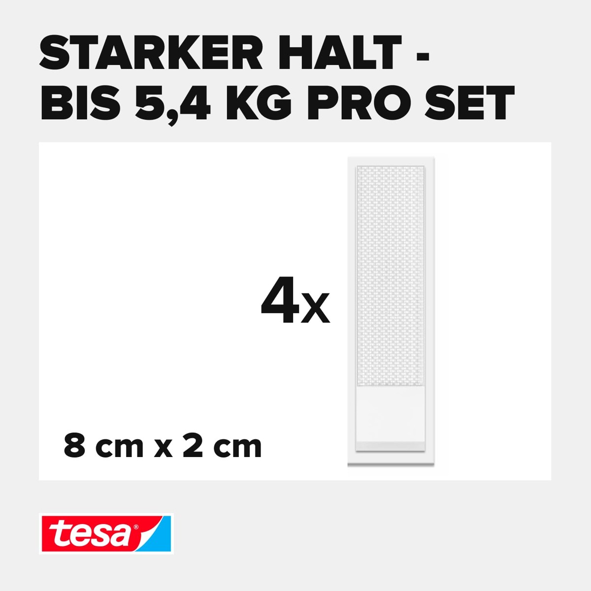 Klebestreifen, weiß, 4er-Set, bis 5,4 kg, 8 × 2 cm