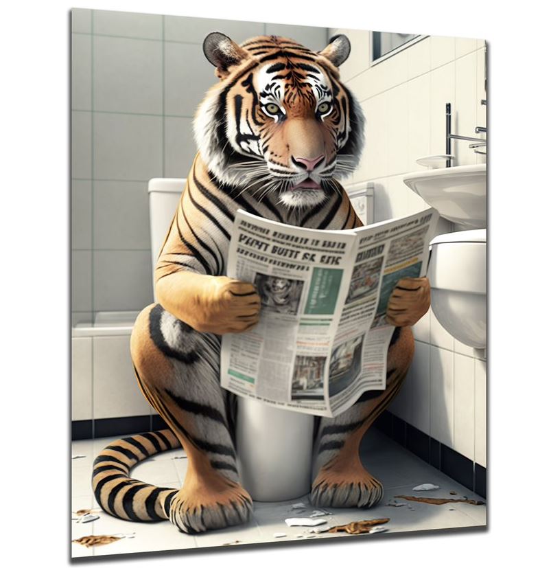 Wandbild Tiger auf Toilette 30x40cm HDF