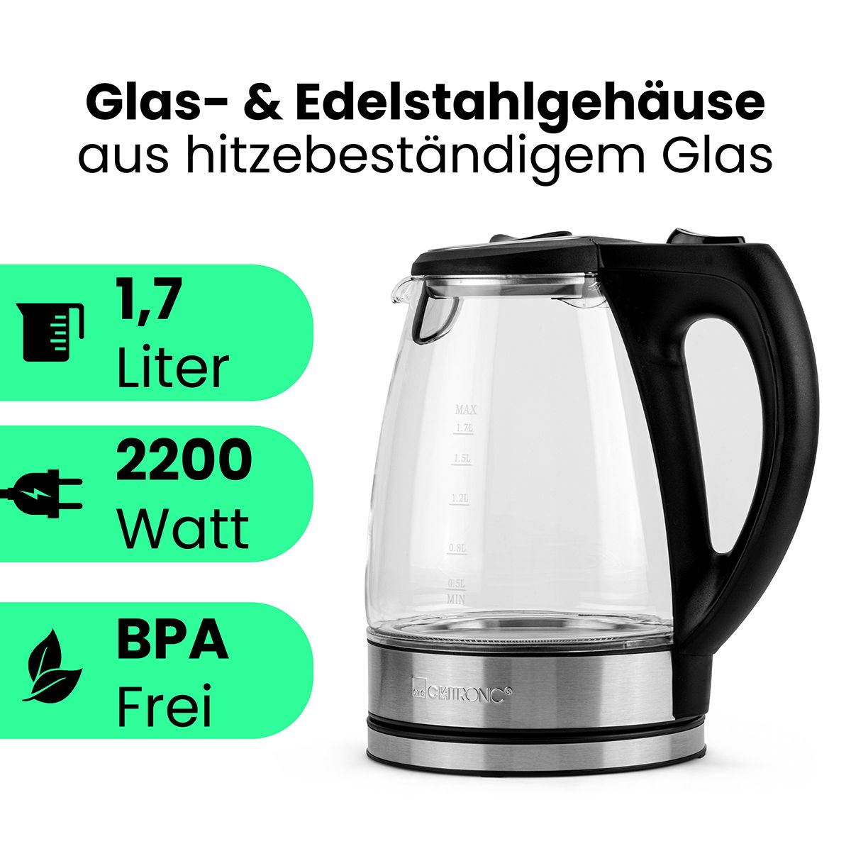 Clatronic Glas-Wasserkocher WKS 3744 G