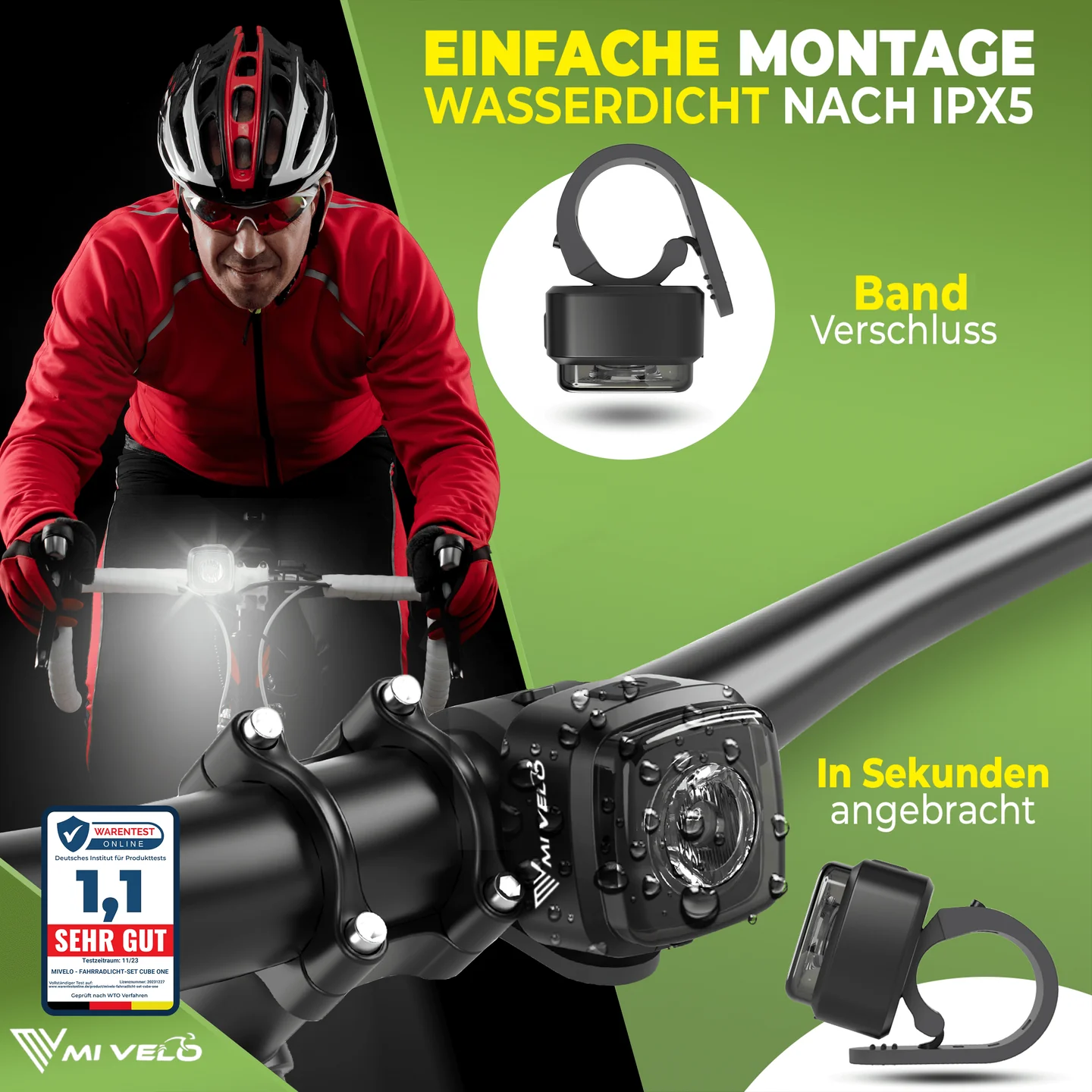 Fahrradlicht vorne 30 Lux CUBE Front Leuchte - LED Fahrradbeleuchtung