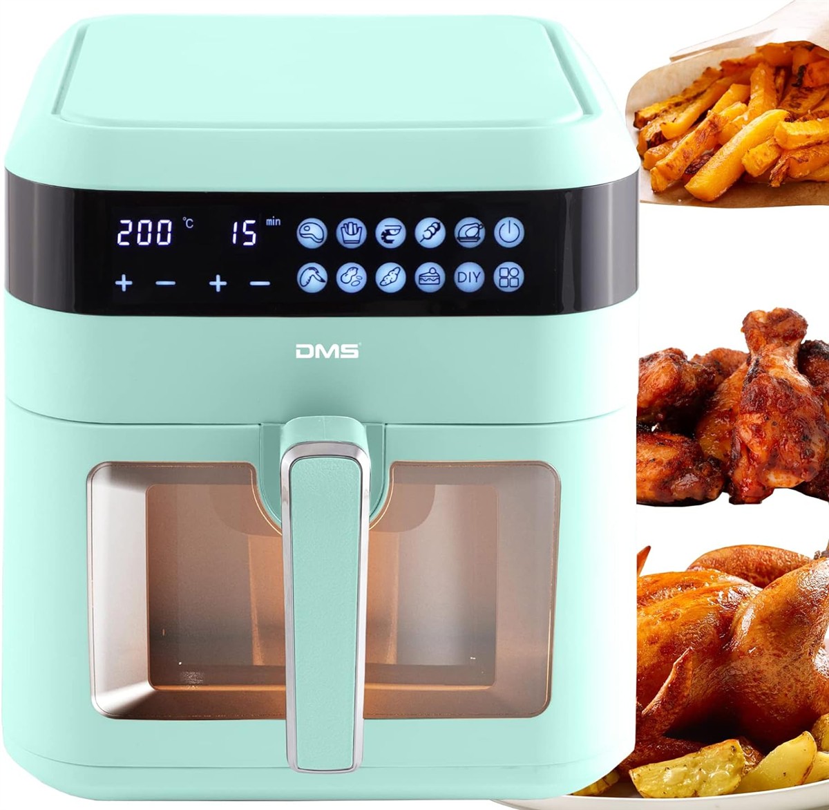 Air fryer, Minzgrün, Digitale Anzeige, Starker Griff, Kompakte Küchengerät