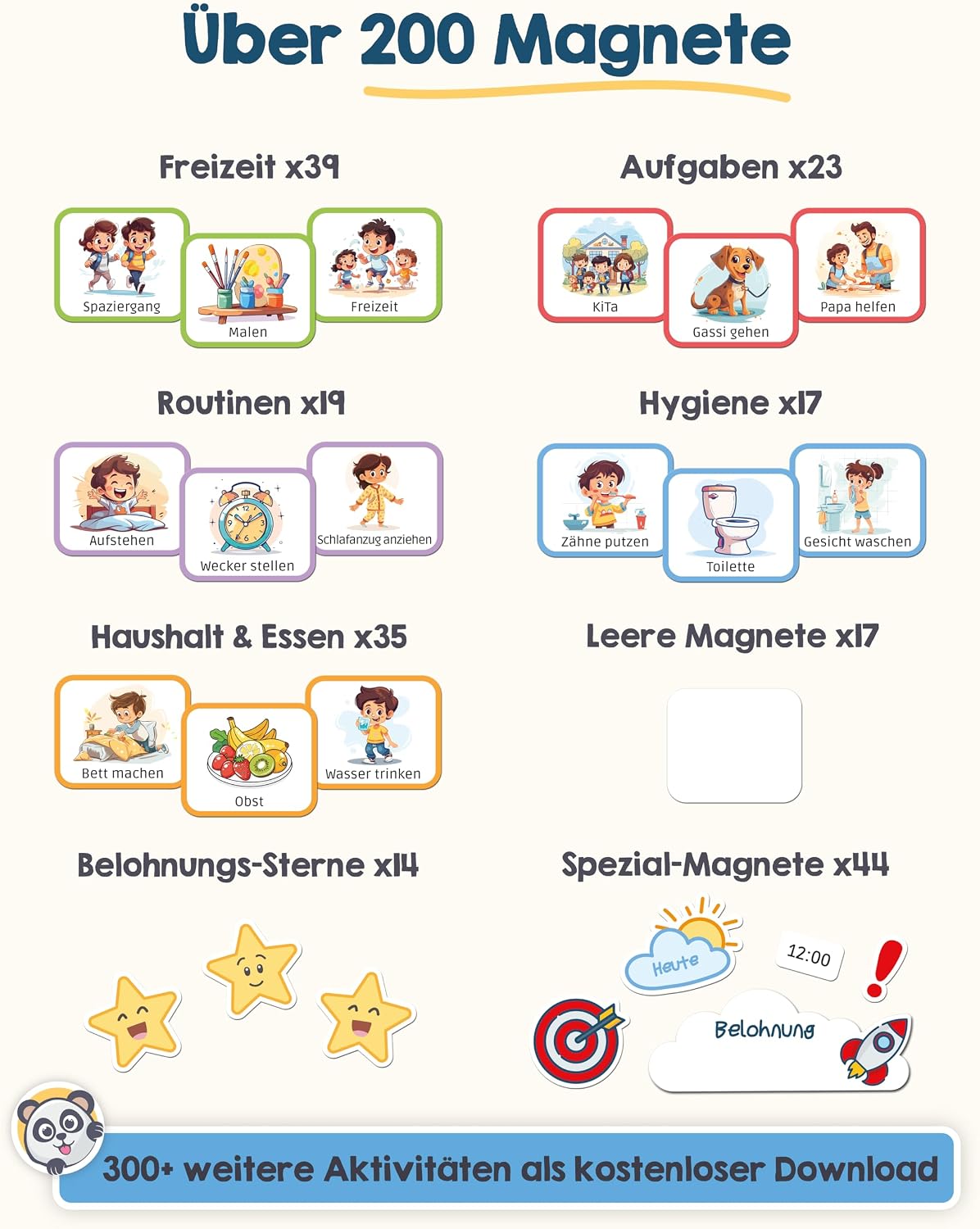 Aktivitätsmagnete, Kinderroutine, Aufgabenkarten, Belohnungssterne, Magnetset
