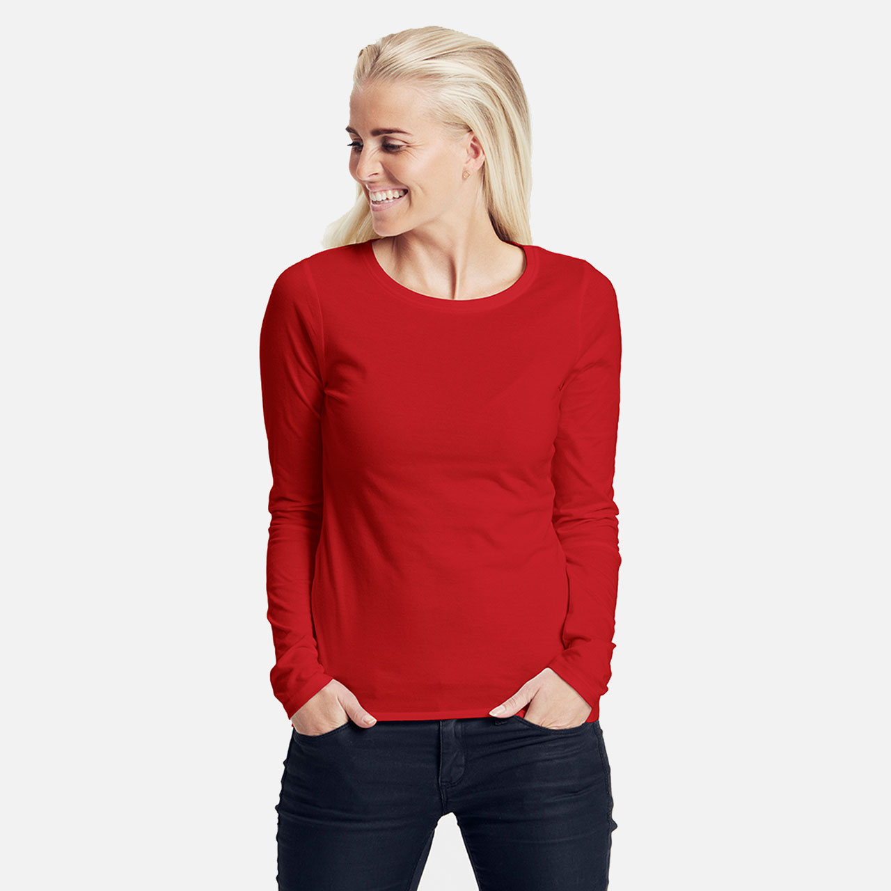 Ladies Long Sleeve Shirt - Bio Baumwolle - Rot M Rot
