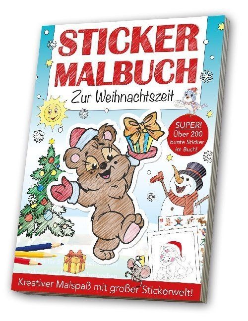 Stickerbuch, Weihnachten, Tiere, Malbuch, Stickerwelt