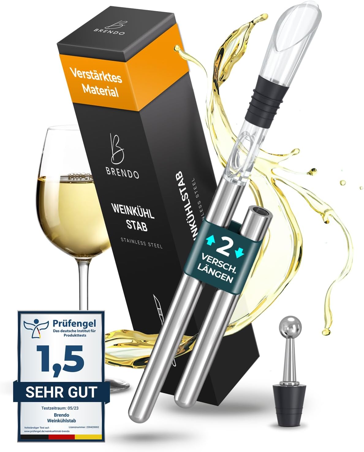 Brendo Weinkühler 4-in-1 Weinkühlstab Edelstahl Flaschenkühler Weinkühlstäbe Weinausgießer