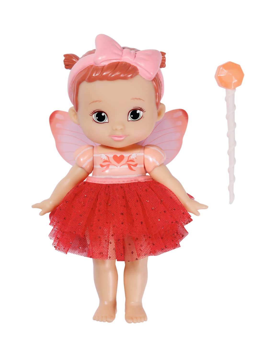 BABY born Storybook Fairy Poppy 18 cm, Feen-Puppe mit flatternden Flügeln, Farbwechsel Tattoo, Feenlicht, Zauberstab, Kulisse und Bilderbuch, 831823 Zapf Creation