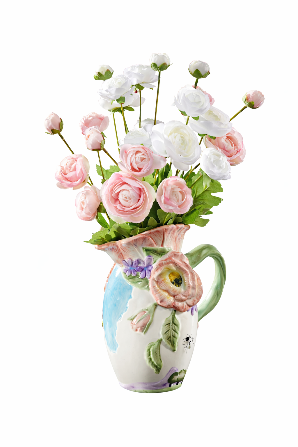 Deko Blumen mit Vase: 24 Pfingstrosen, Henkelvase