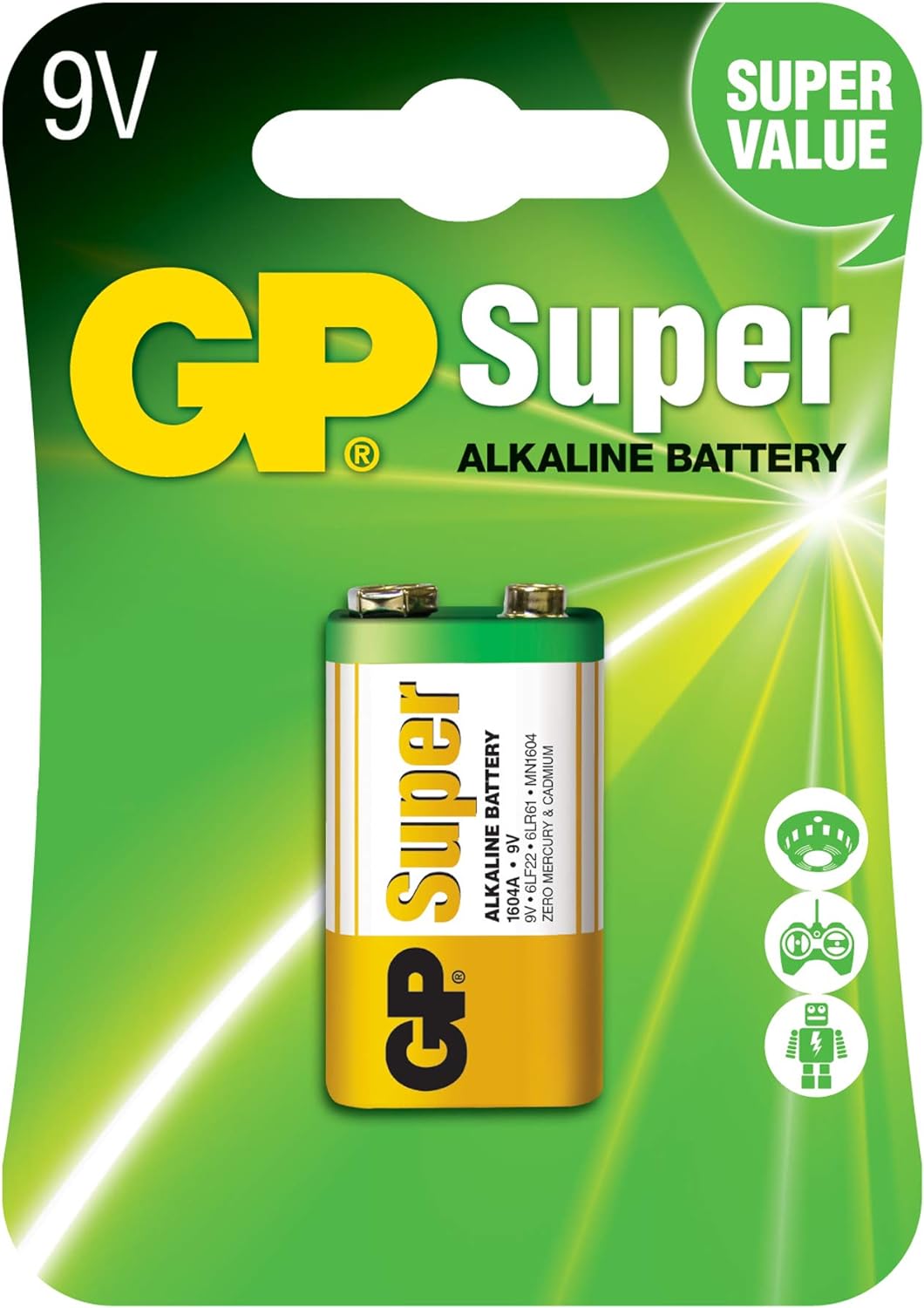 GP Batterie Alkaline 9 Volt E-Block 9V Batterie 6LR61 Alkalibatterie 6LF22 6LP3146 MN1604 BLISTER