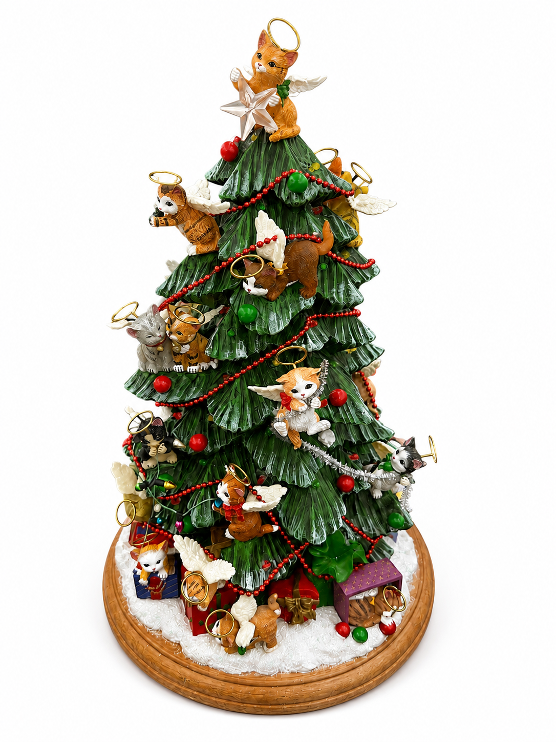Christbaum, Weihnachtsbaum, Engel, Kugeln, Katzenfigur