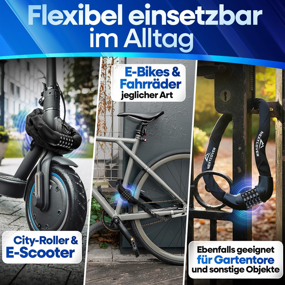 E-Bike, Fahrradkette, Kettenschloss, Gartenhaken, Sicherheits-Schloss