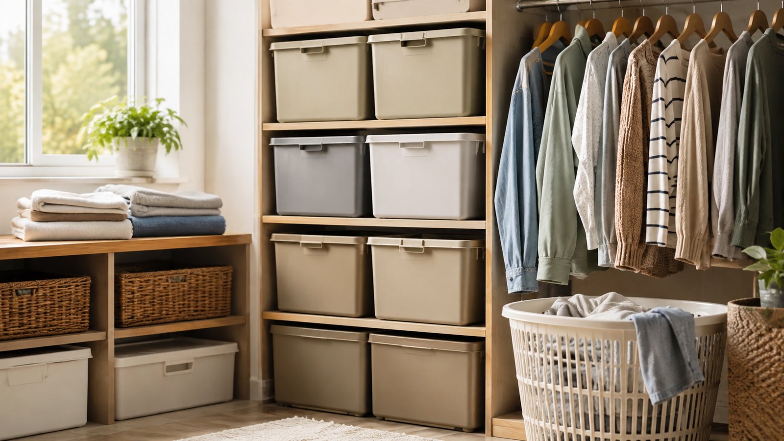 Kleiderschrank, Aufbewahrung, Kisten, Wäschekorb, Hosen/ Shirts Organisation
