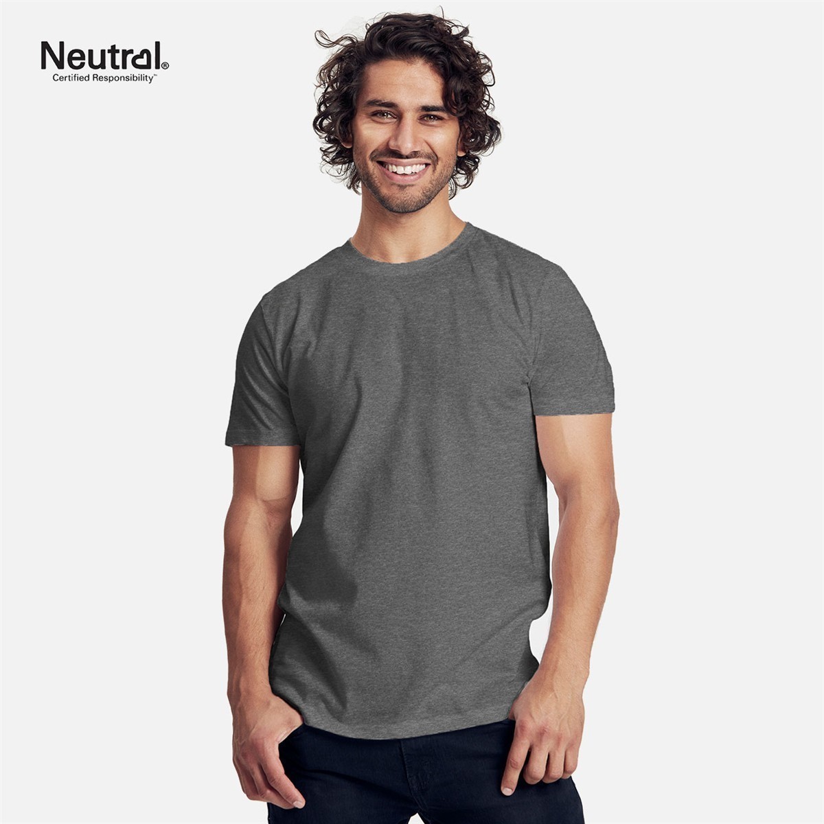 Herren-T-Shirt, Kurzarm, Rundhalsausschnitt, Dunkelgrau, Meliert
