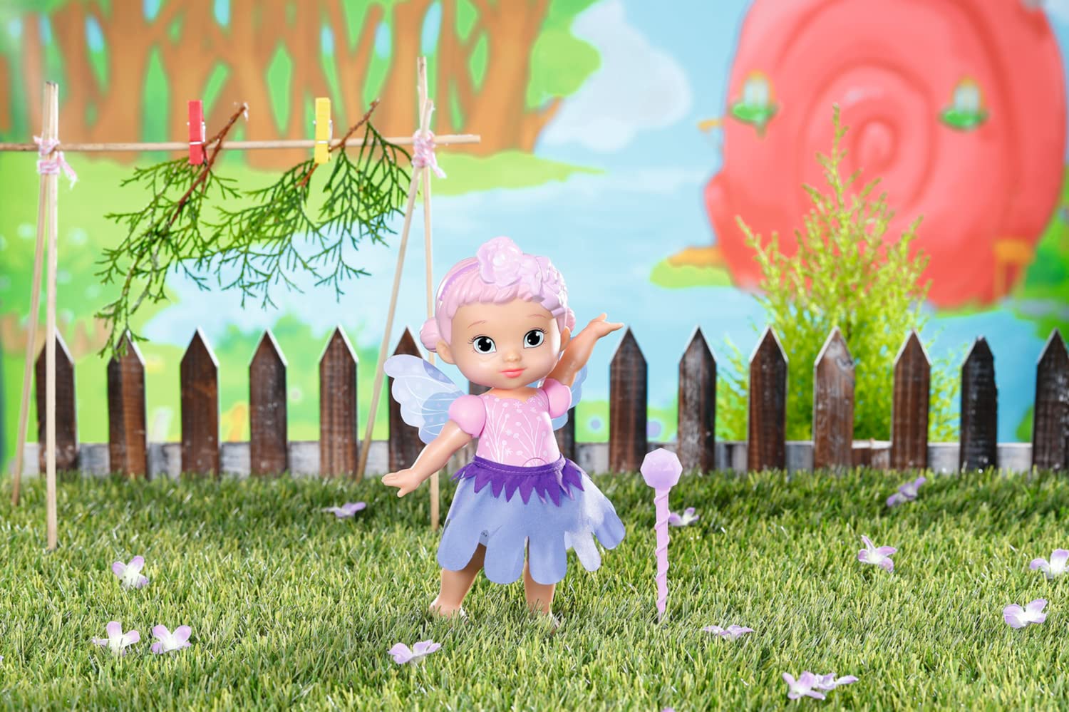 Zapf Creation 833780 BABY born Storybook Fairy Violet Feen-Puppe mit Flügeln Farbwechsel Tattoo Feenlicht Zauberstab Spielpuppe