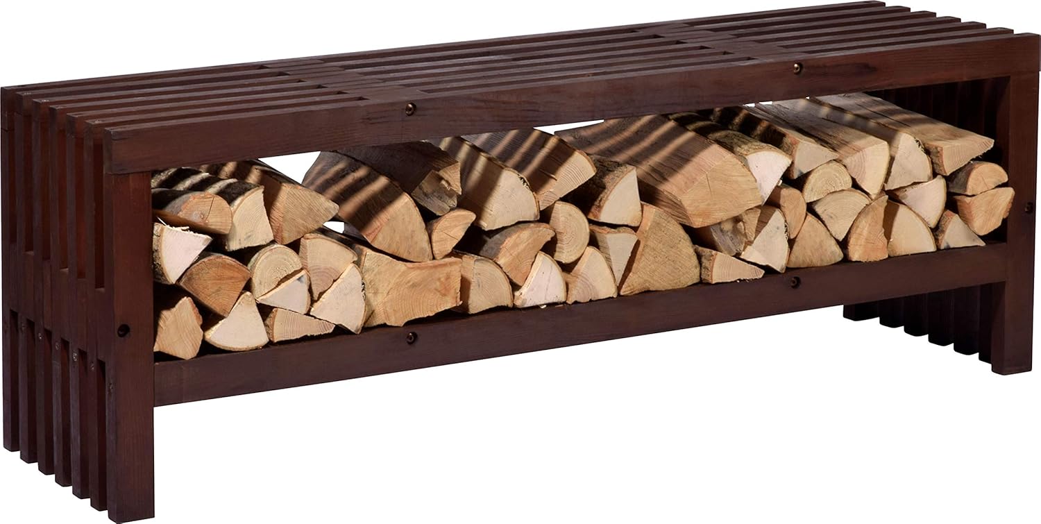 Dobar Gartenbank Svensson mit Kaminholzfach Sitzbank Holzbank braun DH127