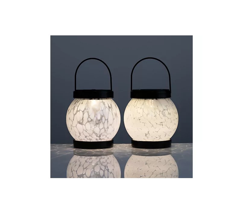LUMIDA Garden 2x Solar Laternen Designglas warmweiße LED Gartenleuchte Solarleuchte weiß