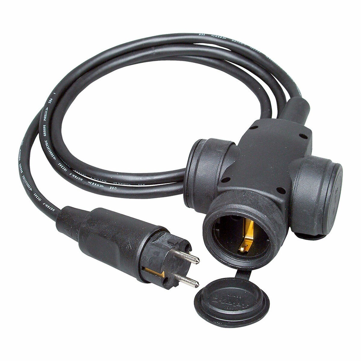 Fahrradstecker, Gartenstecker, CEE-Stecker, Stecker mit Kabel, Schwarz