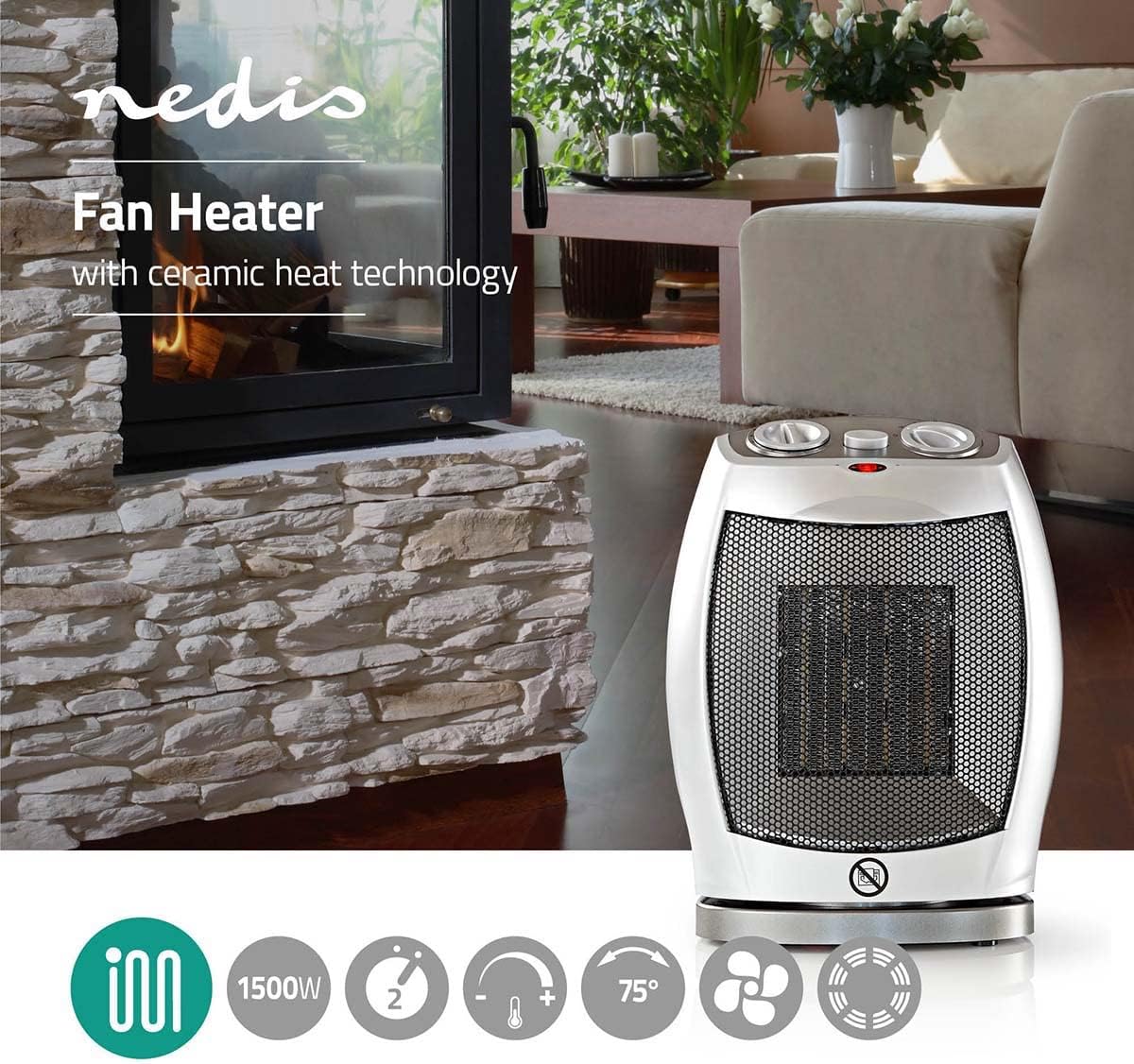 Nedis Ceramic PTC Lüfterheizung 750 / 1500 W 2 Heizmodi Heizlüfter Heizung