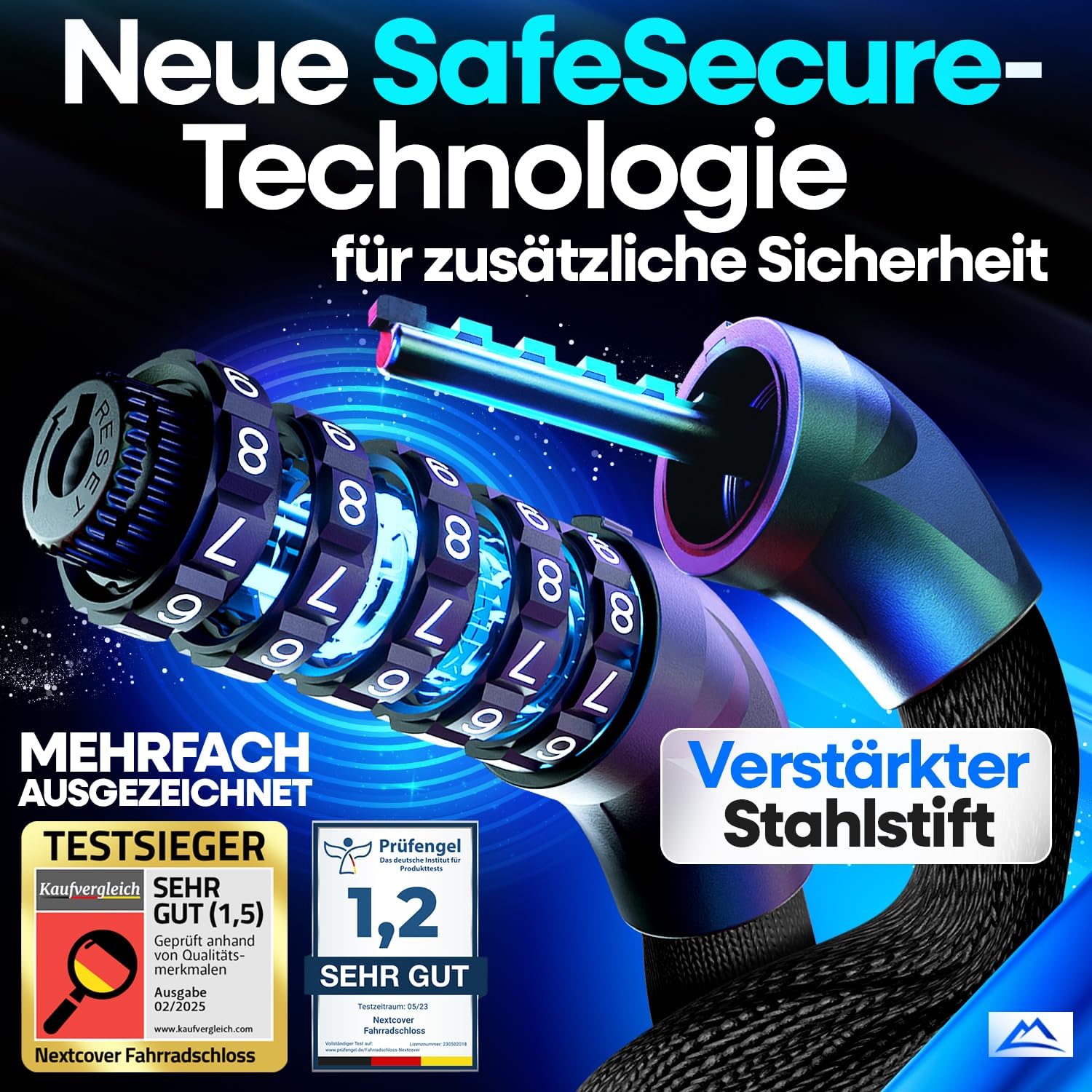 NEXTCOVER Fahrradschloss LockOne mit Zahlencode - SAFESECURE Zahlenschloss hohe Sicherheit Fahrradschloss Zahlenschloss robustes & langlebiges Kettenschloss Fahrrad Bike Lock