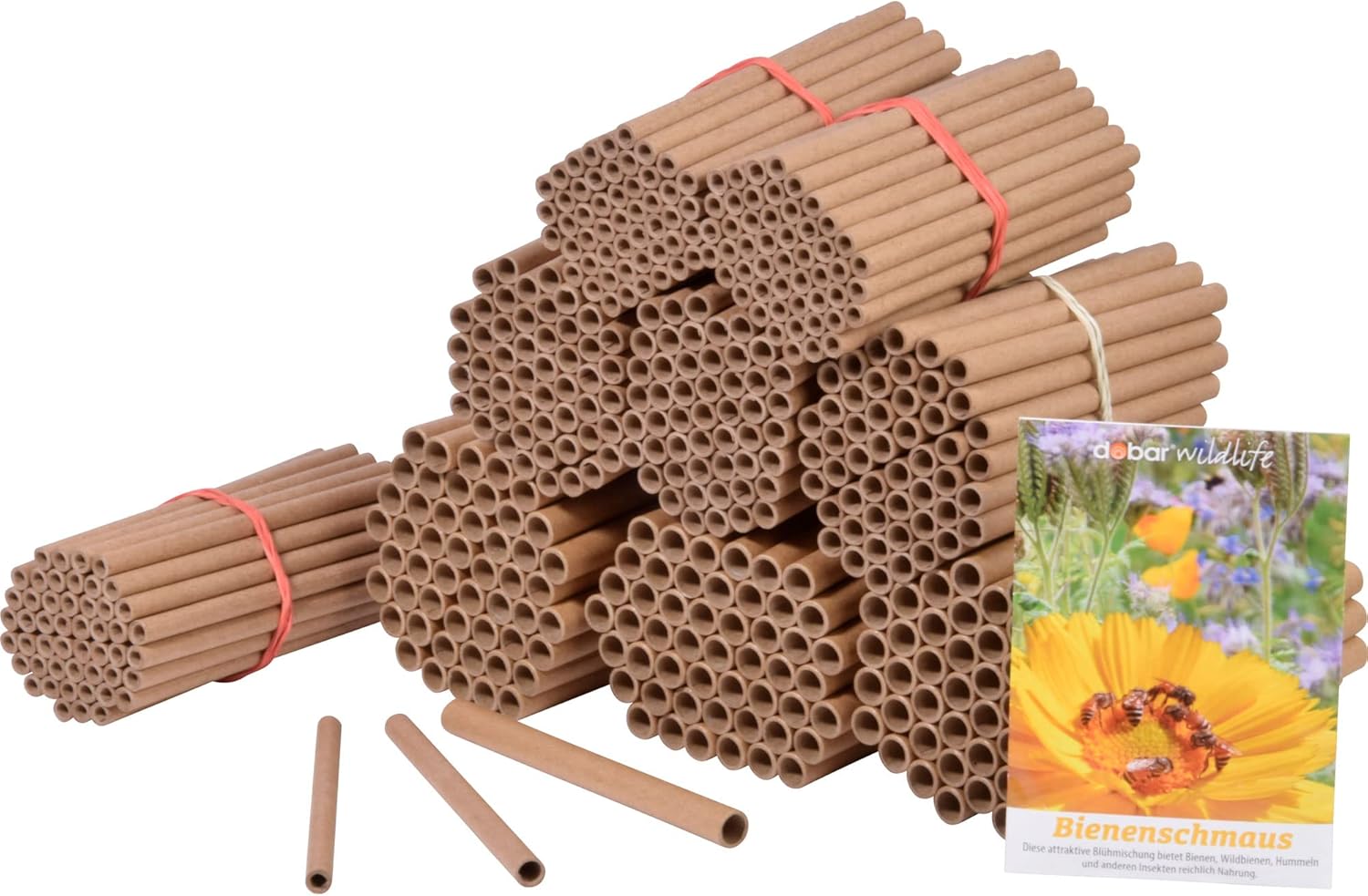 dobar Pappröhrchen 450er Set - Füllung für Bienenhotels aus 100% recyceltem Altpapier - Wildbienen Nisthilfen Papphülsen Made in Germany - inkl. Wildblumenmischung - Ø8 Ø6 Ø4 mm & 12 cm lang
