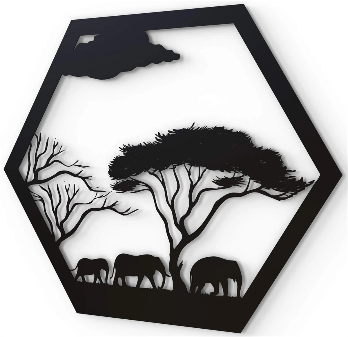 Wandbild, Tierlandschaft, Vögel, Elefanten, Silhouette