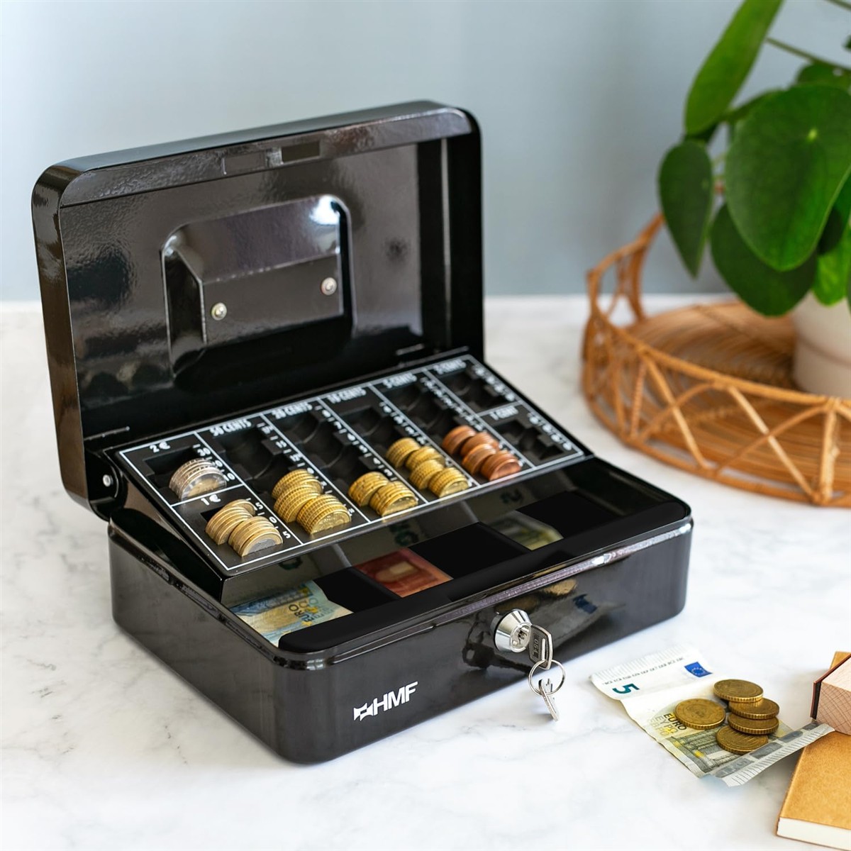 Geldkassenzahlung, Schließfachkassette, Münzschübe, Geldbox, Schlüsselkasten