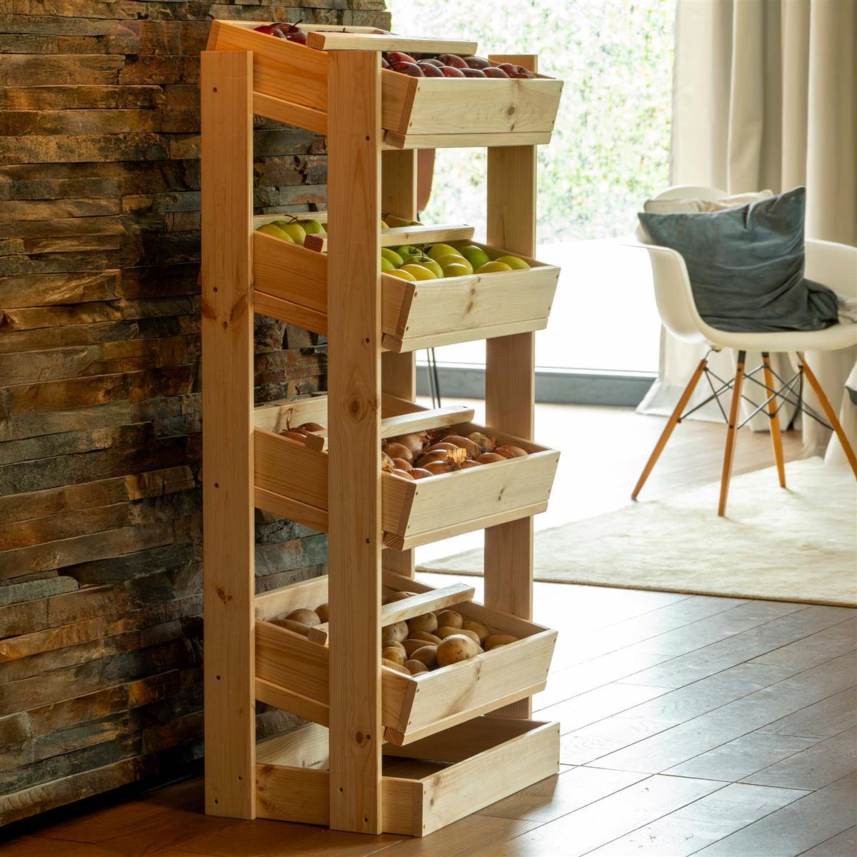 Vorratsregal für Obst und Gemüse Lagerregal Holzregal Natur DH62