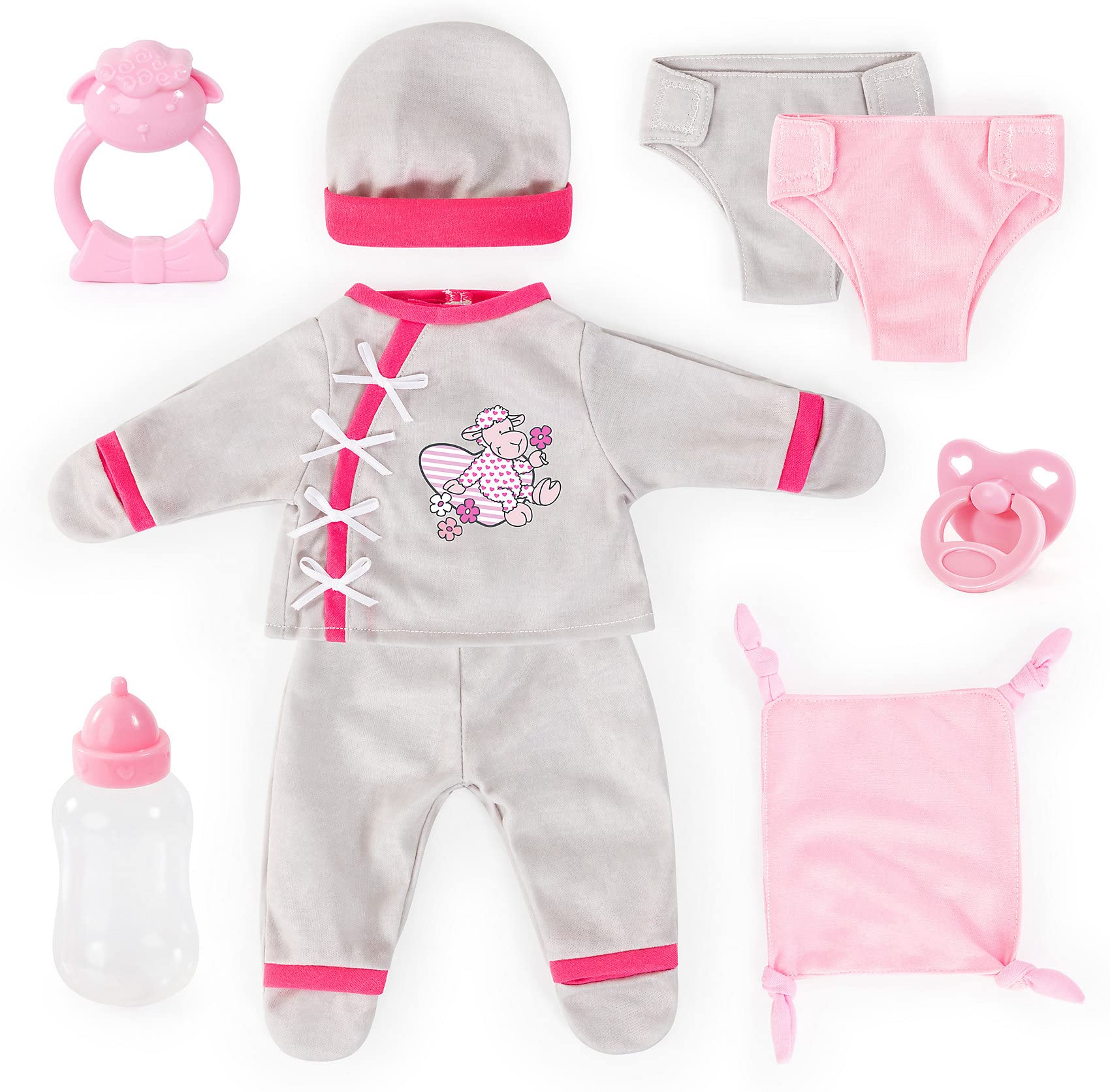 Deluxe Puppenkleidung Set 9-TLG. grau/pink von Bayer, 40-46 cm