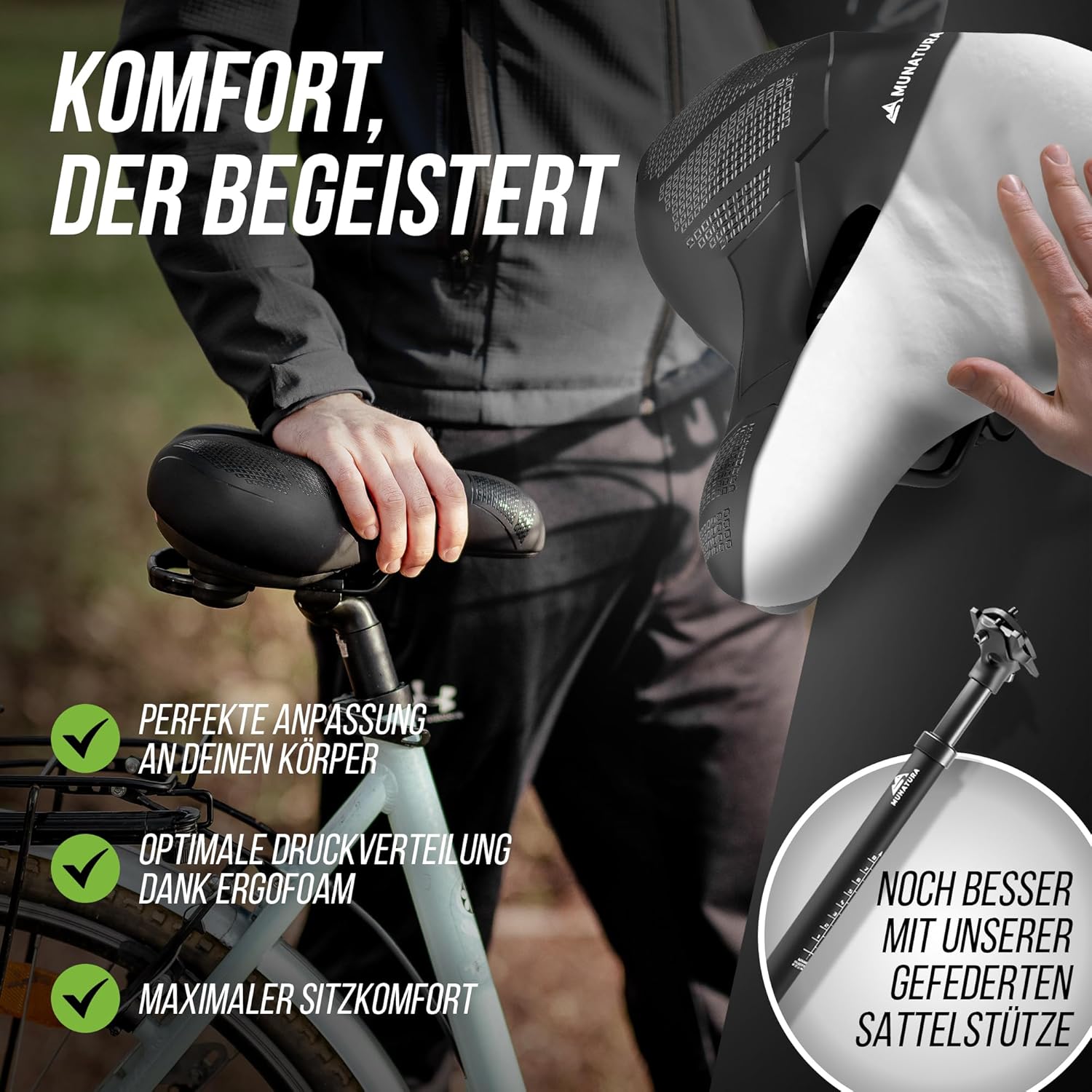 MUNATURA Fahrradsattel mit Memory Foam Fahrradsattel Sattel City