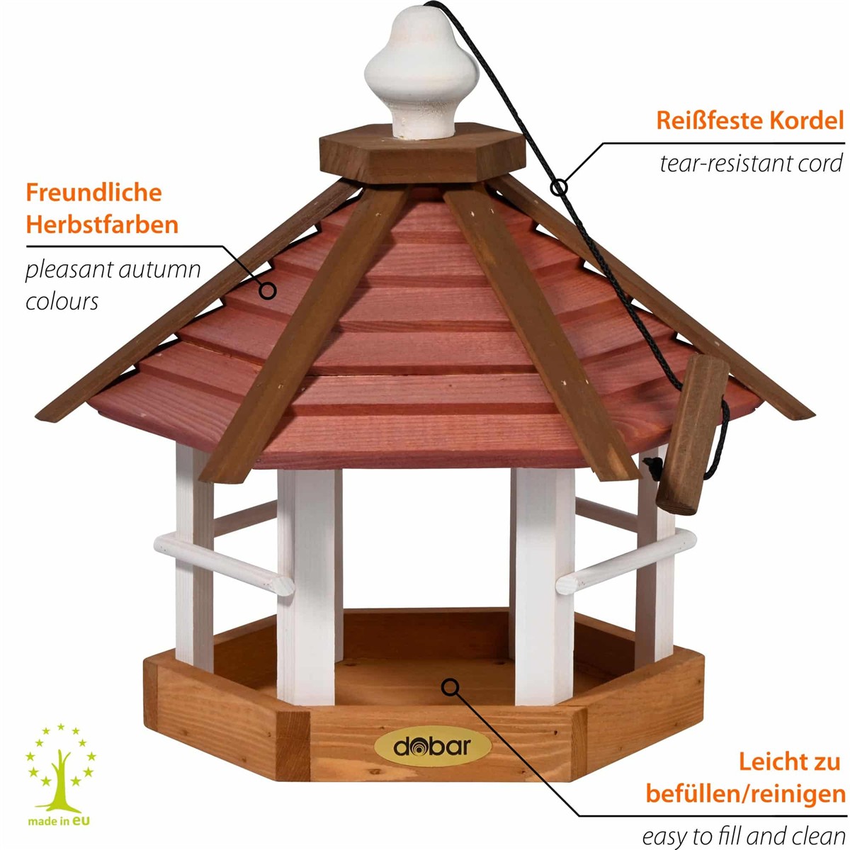 Dobar Vogelhaus "Herbstfrüchte" wetterfest – 6-eckiges Futterhaus mit Aufhängung