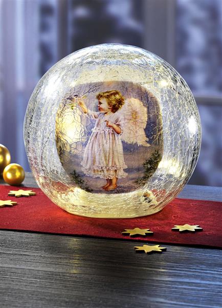 Beleuchtete Kugel Engelsmotive Glas 15 cm