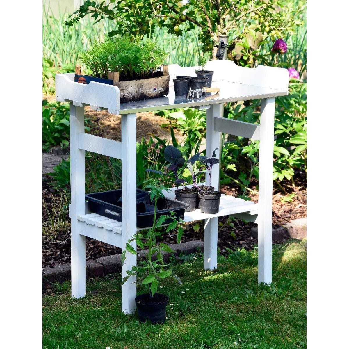 Werktisch, Gartenwerkbank, Blumenbeet, Standregal, Topfpflanzen