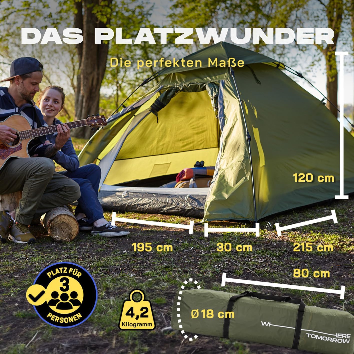Lumaland Outdoor Pop Up Kuppelzelt Wurfzelt 2 bis 3 Personen