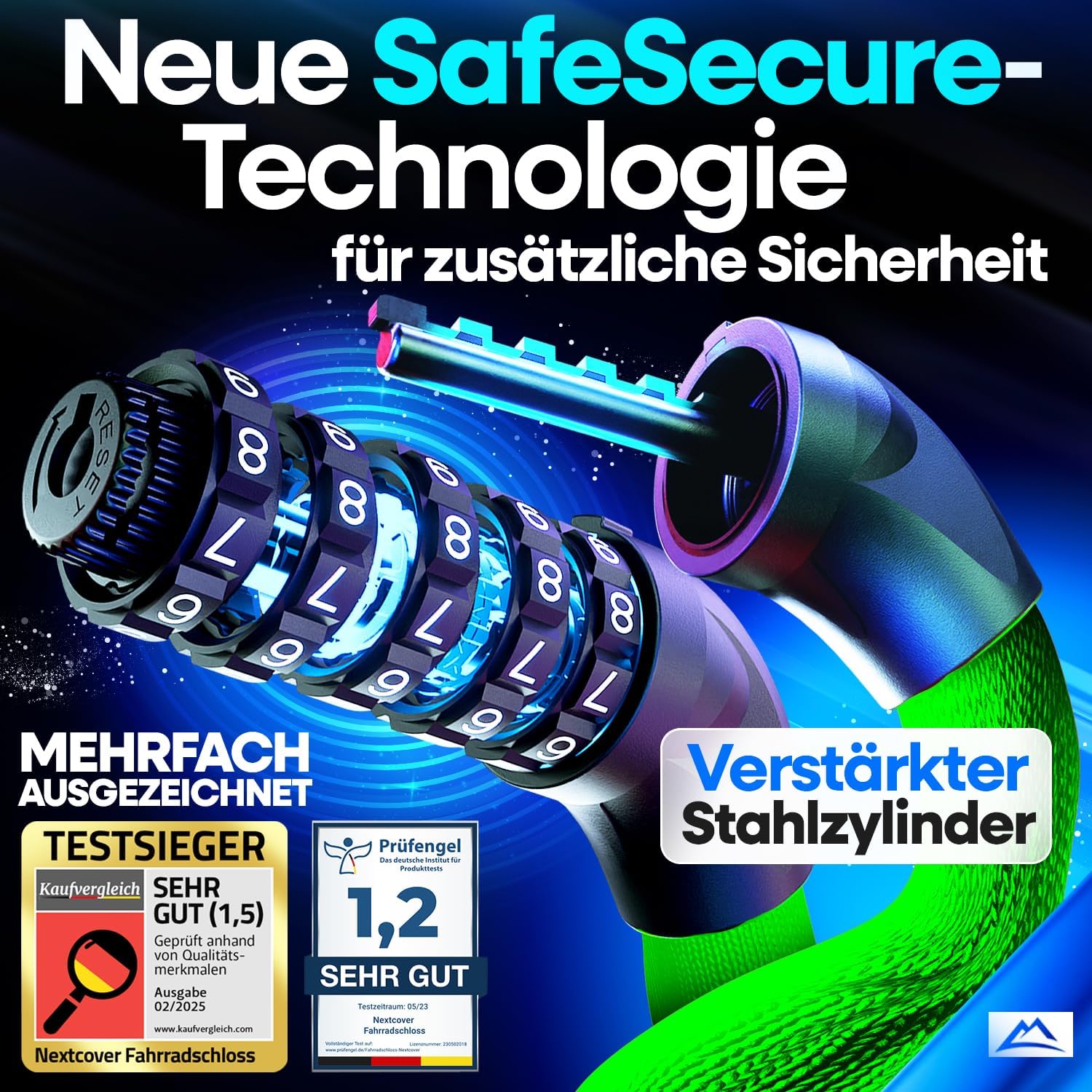 NEXTCOVER Fahrradschloss LockOne mit Zahlencode - SAFESECURE Zahlenschloss hohe Sicherheit Fahrradschloss Zahlenschloss robustes & langlebiges Kettenschloss Fahrrad Bike Lock