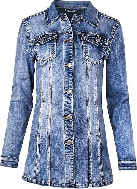 Fraternel Damen Jacke Mantel Lange Jeansjacke talliert Denim Jacket Gr. 48/4XL
