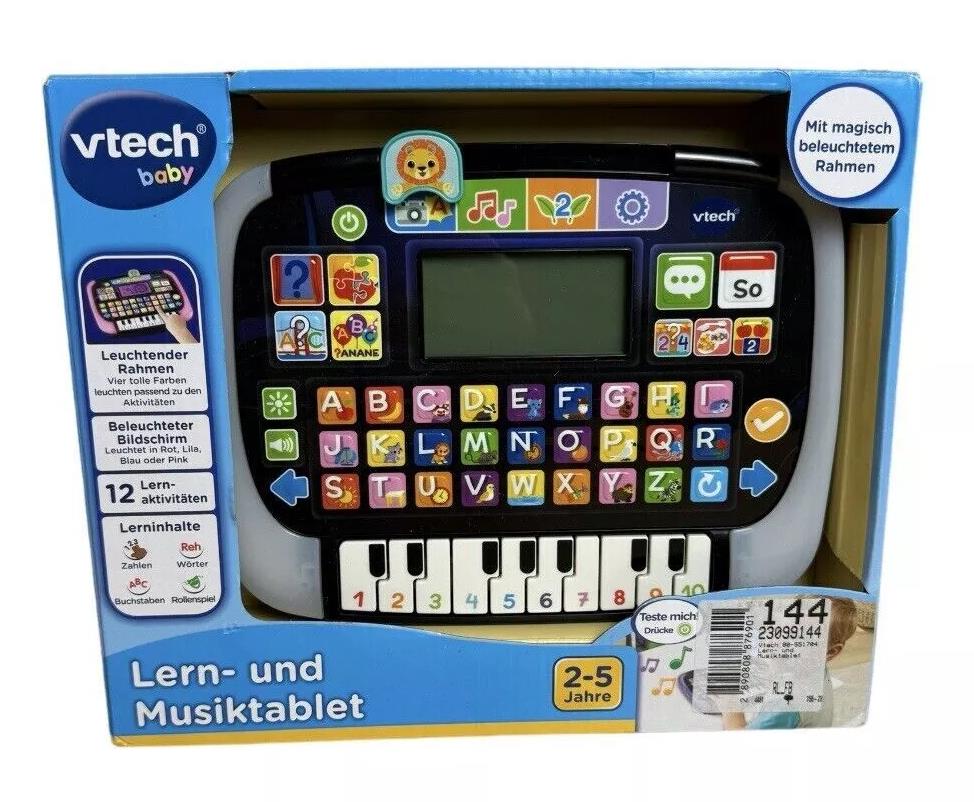 VTech 80 551704 Baby Lern- und Musiktablet – Sprechendes, musikalisches Tablet mit 12 Lernaktivitäten und leuchtendem Rahmen – Zum Lernen von Wörtern, Buchstaben, Zahlen – Für Kinder von 2-5 Jahren, Bunt