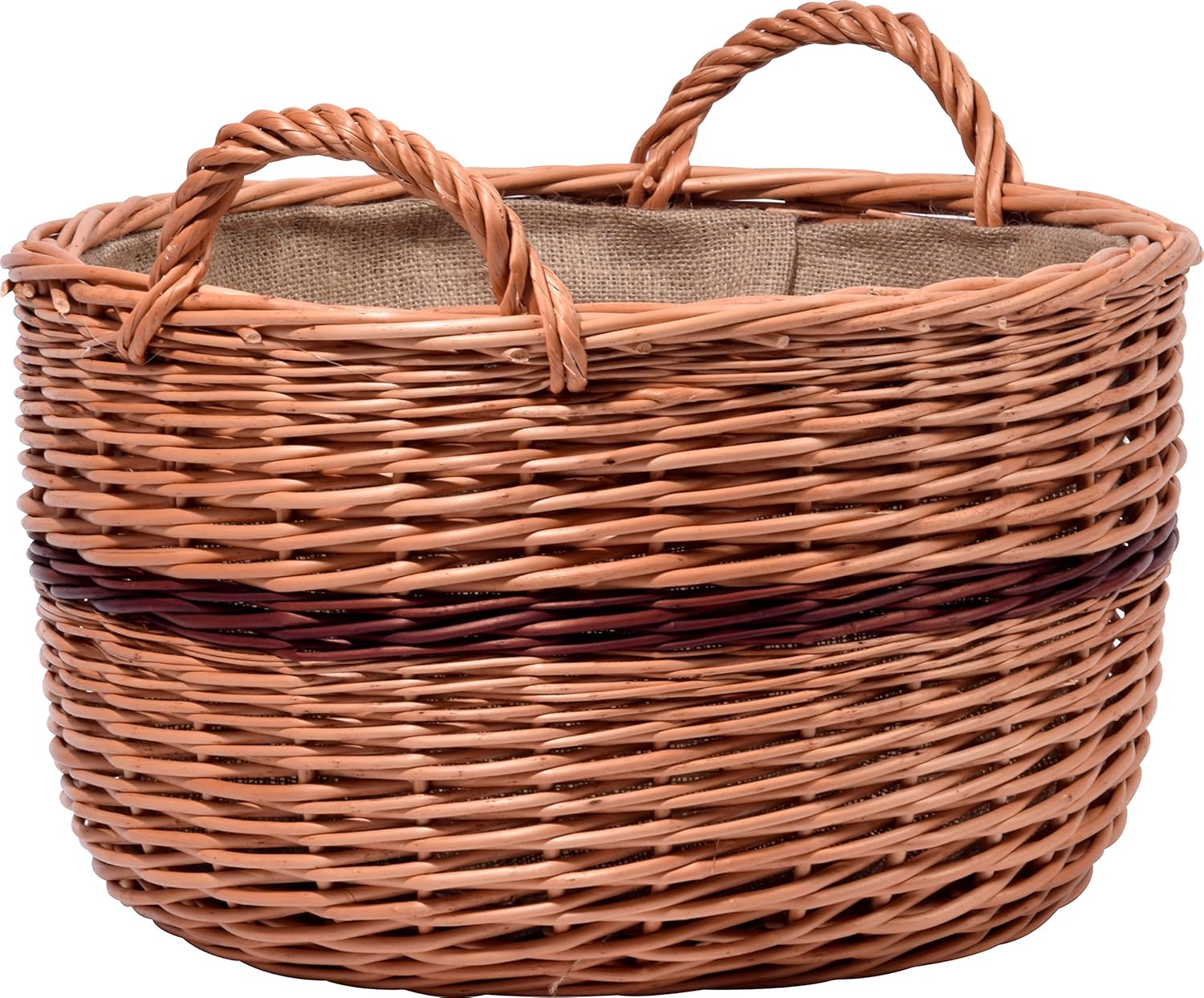 dobar Premium Kaminholzkorb aus ungeschälter Weide - Kaminholzaufbewahrung mit Tragegriffen - Kaminholztrage mit Juteeinlage - Kaminholztasche aus Weide - 50 x 50 x 34 cm - Zweifarbig