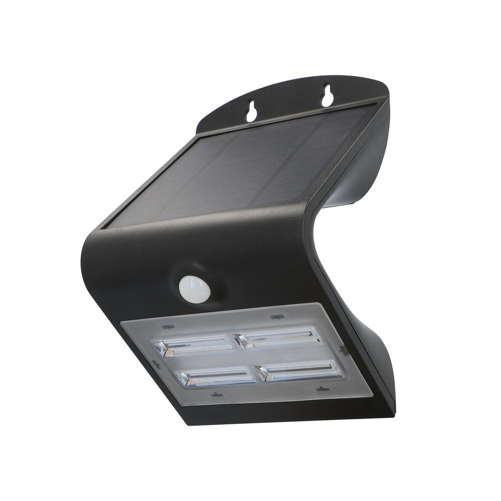 UNITEC LED Solar-Wandleuchte mit 120° Bewegungsmelder | 3,2 Watt | 400 Lumen | 4000 K | Solarleuchte Outdoor | Spritzwasserschutz IP65 | schwarz | Energieklasse A++